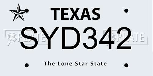 SYD342 Texas License Plate