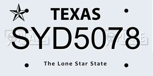 SYD5078 Texas License Plate