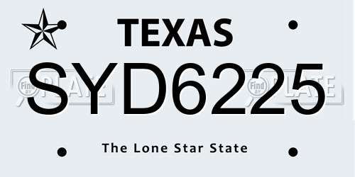 SYD6225 Texas License Plate