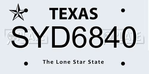 SYD6840 Texas License Plate