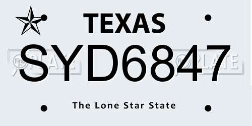 SYD6847 Texas License Plate