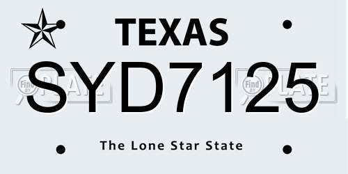 SYD7125 Texas License Plate