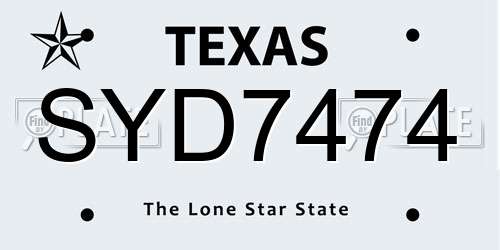SYD7474 Texas License Plate
