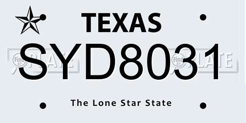 SYD8031 Texas License Plate