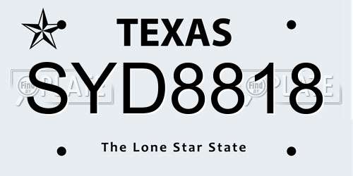 SYD8818 Texas License Plate