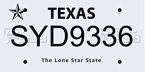 SYD9336 Texas License Plate