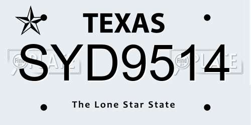 SYD9514 Texas License Plate