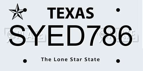 SYED786 Texas License Plate