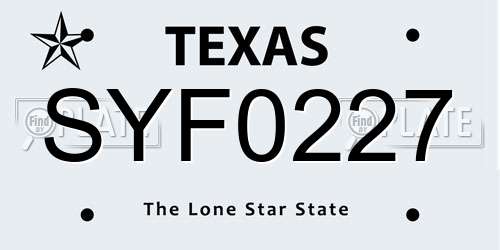 SYF0227 Texas License Plate