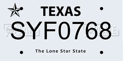 SYF0768 Texas License Plate