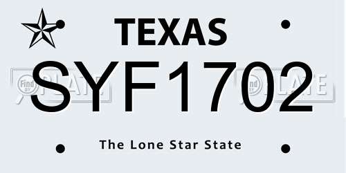 SYF1702 Texas License Plate
