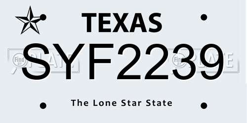 SYF2239 Texas License Plate