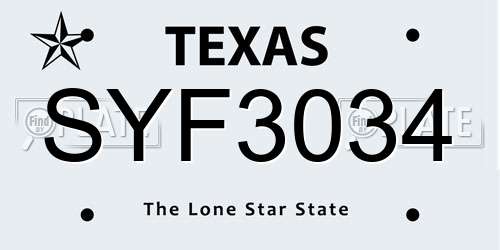 SYF3034 Texas License Plate