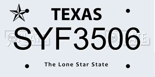SYF3506 Texas License Plate