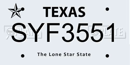 SYF3551 Texas License Plate