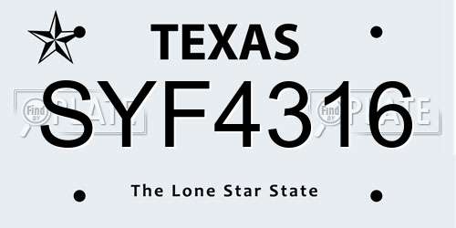 SYF4316 Texas License Plate