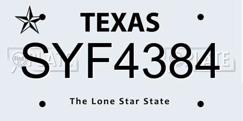 SYF4384 Texas License Plate