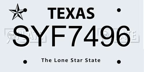 SYF7496 Texas License Plate