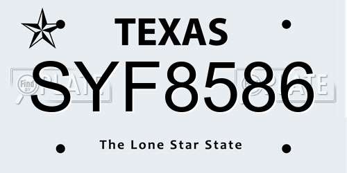 SYF8586 Texas License Plate