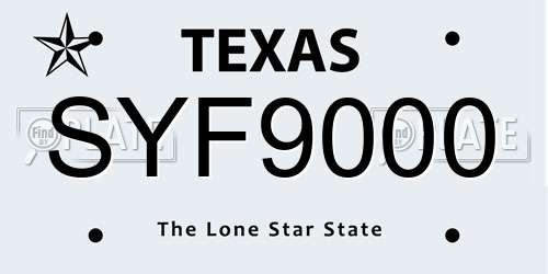 SYF9000 Texas License Plate