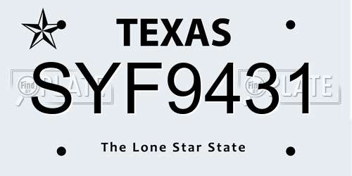 SYF9431 Texas License Plate