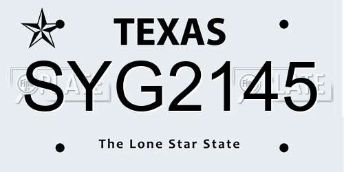 SYG2145 Texas License Plate