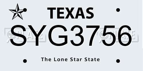 SYG3756 Texas License Plate