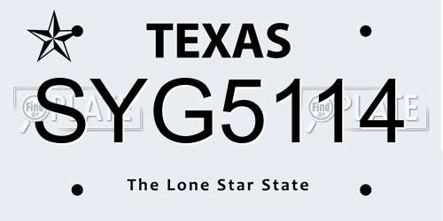 SYG5114 Texas License Plate