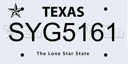 SYG5161 Texas License Plate