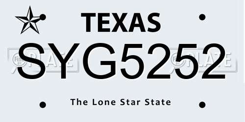 SYG5252 Texas License Plate