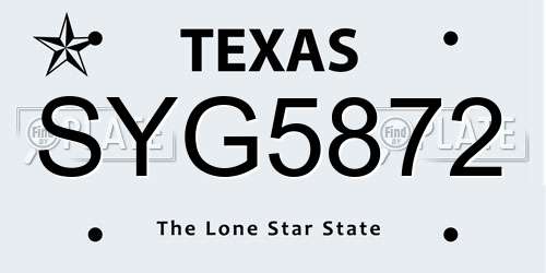SYG5872 Texas License Plate