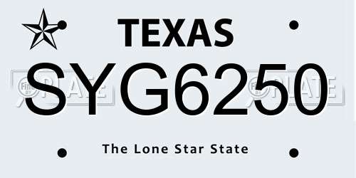 SYG6250 Texas License Plate