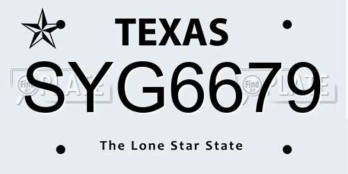 SYG6679 Texas License Plate