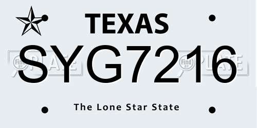 SYG7216 Texas License Plate