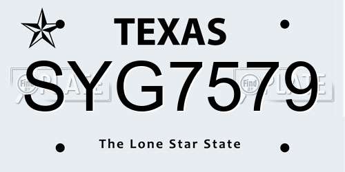 SYG7579 Texas License Plate