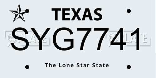 SYG7741 Texas License Plate