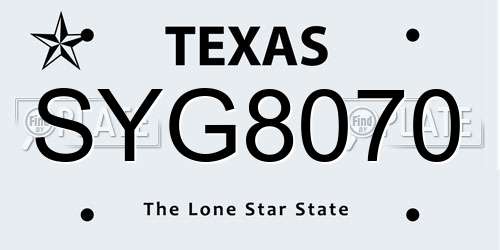 SYG8070 Texas License Plate