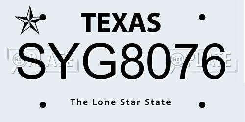 SYG8076 Texas License Plate