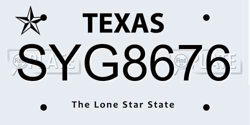 SYG8676 Texas License Plate