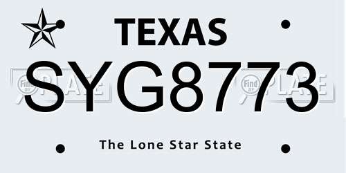 SYG8773 Texas License Plate