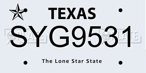 SYG9531 Texas License Plate