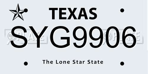 SYG9906 Texas License Plate