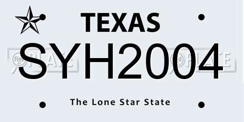 SYH2004 Texas License Plate