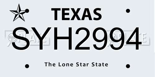 SYH2994 Texas License Plate