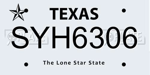 SYH6306 Texas License Plate