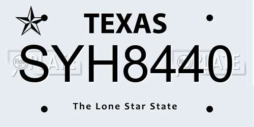 SYH8440 Texas License Plate