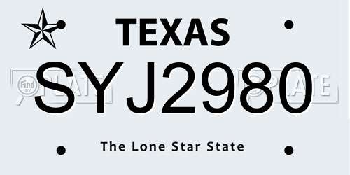 SYJ2980 Texas License Plate