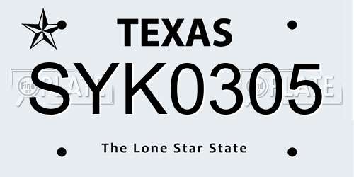 SYK0305 Texas License Plate