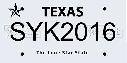 SYK2016 Texas License Plate