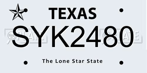 SYK2480 Texas License Plate